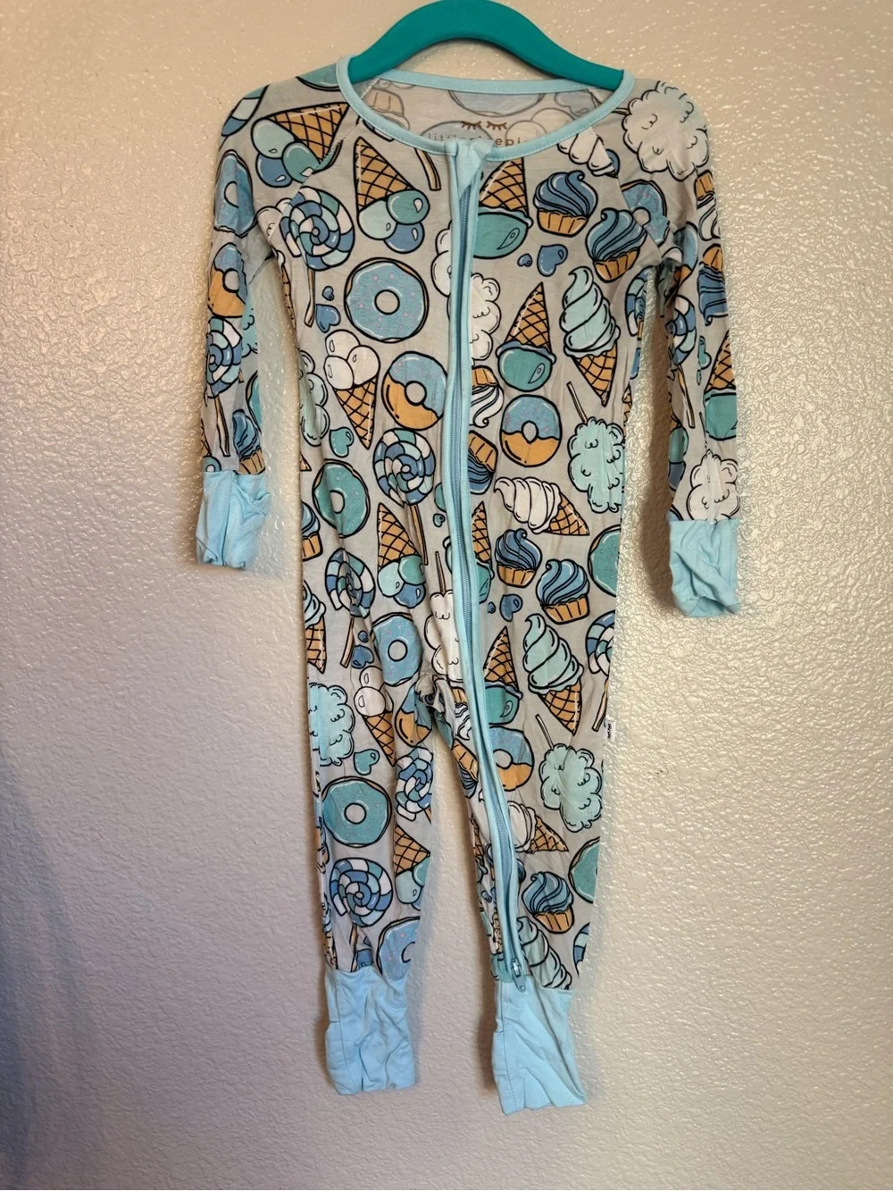 Little Sleepies Light Blue & Cream Sweets-Print Kids Footie
